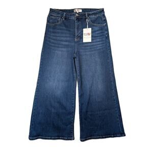 Risen Cropped Wide Leg Jeans Dark Wash High Rise Stretch Denim Size 1X Coastal